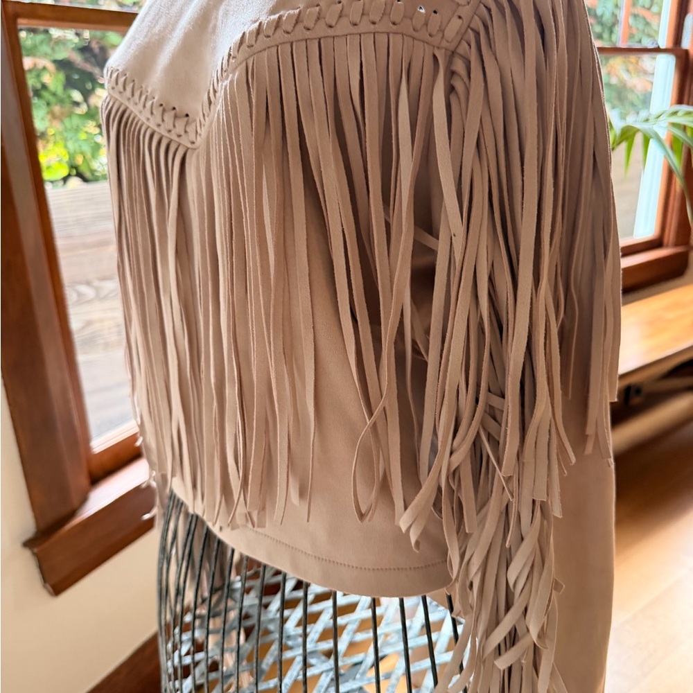 Zara Beige Fringe Women's Jacket - Picture 2 of 3